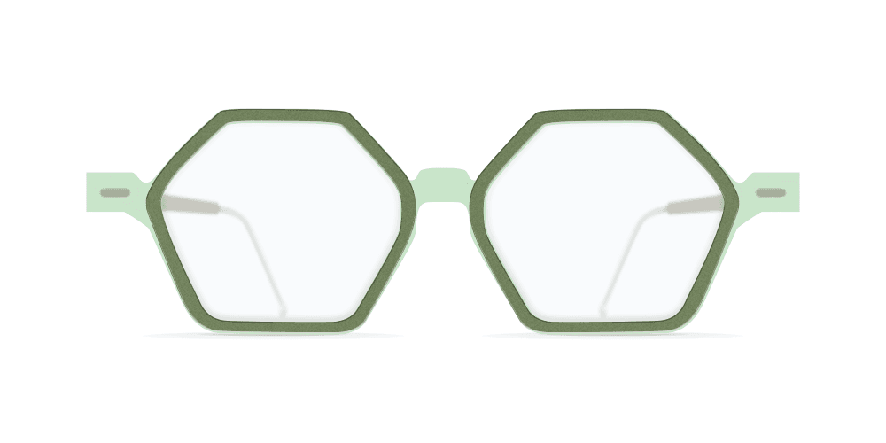 Nina Mur Ziggy eyeglasses in Caribbean green showing the Madrid-crafted wood eyewear the brand is known for